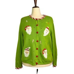 Tiara international Green Christmas Cardigan with Santa Design size xl